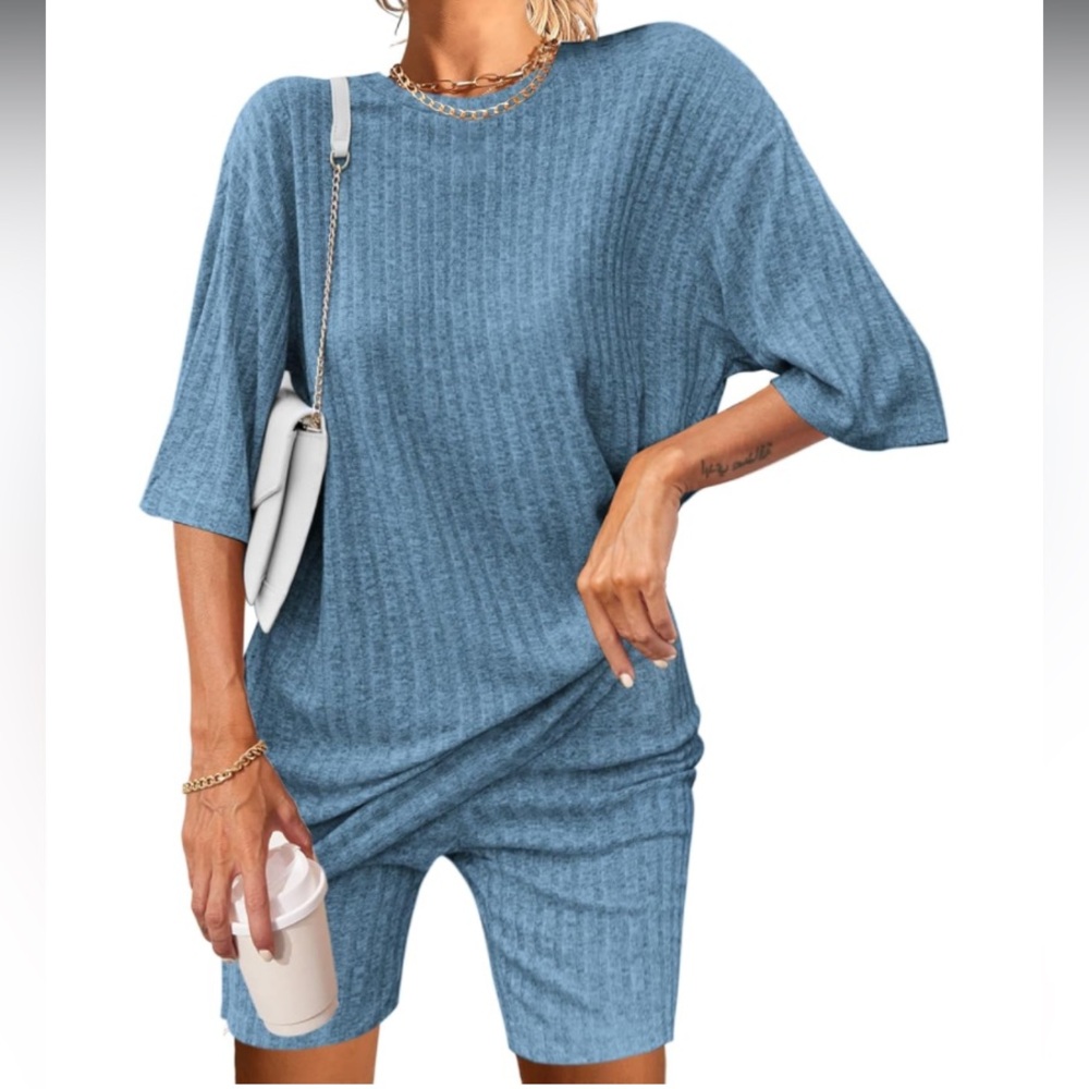 Amazon Blue Ribbed Shorts and Top Set